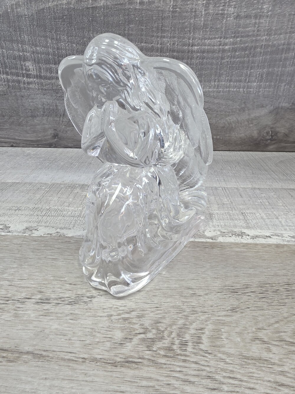 Vtg 24%Lead Crystal Praying Kneeling Angel 6" Tea Light Votive Holder g59